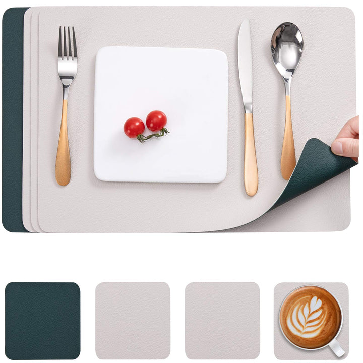 Myir JUN Tischsets Abwaschbar und Untersetzer, Platzset Leder Platzdeckchen Abwaschbar Doppelseitige