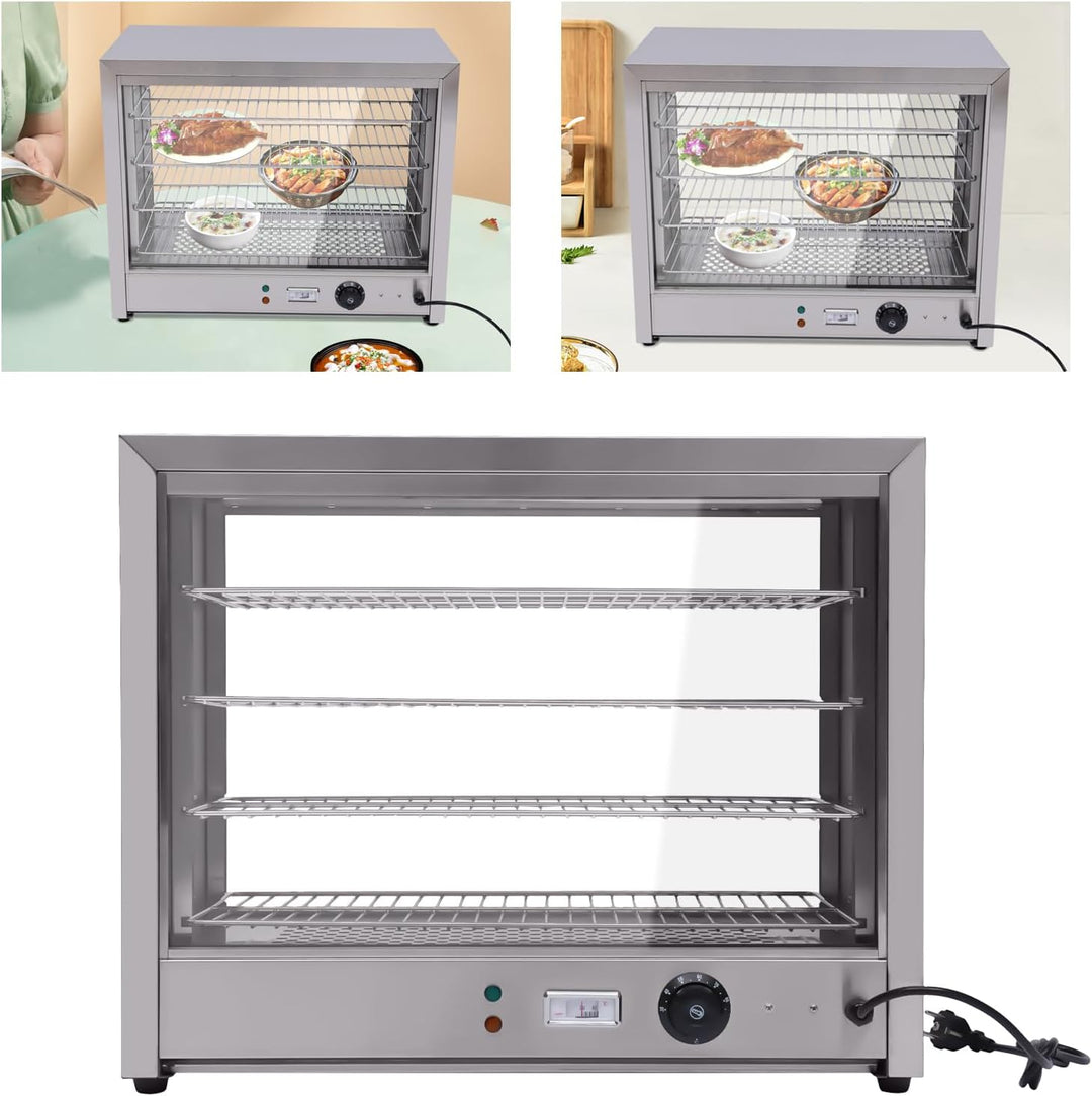 4 Etagen Warmhaltevitrine,Verstellbare Temperatur 30-85℃,2 Anzeigeleuchten | 800W Heisse Theke Speis