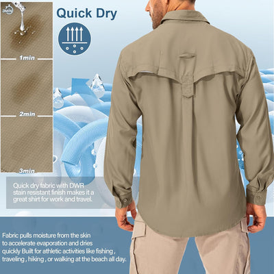 Asfixiado Hemd Herren Safari UPF50+ UV Schutz Wanderhemd Herren Langarm Funktionshemd Outdoorhemd At
