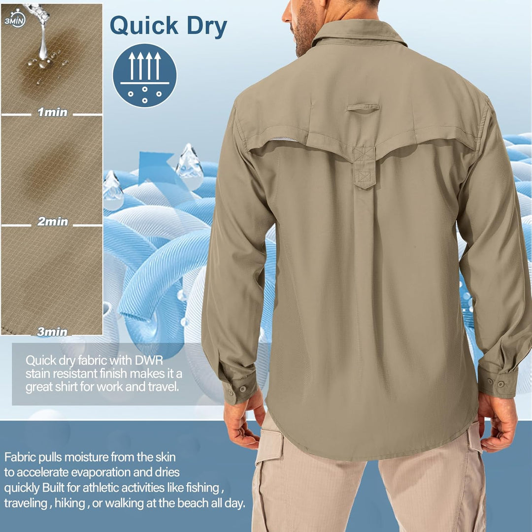 Asfixiado Hemd Herren Safari UPF50+ UV Schutz Wanderhemd Herren Langarm Funktionshemd Outdoorhemd At