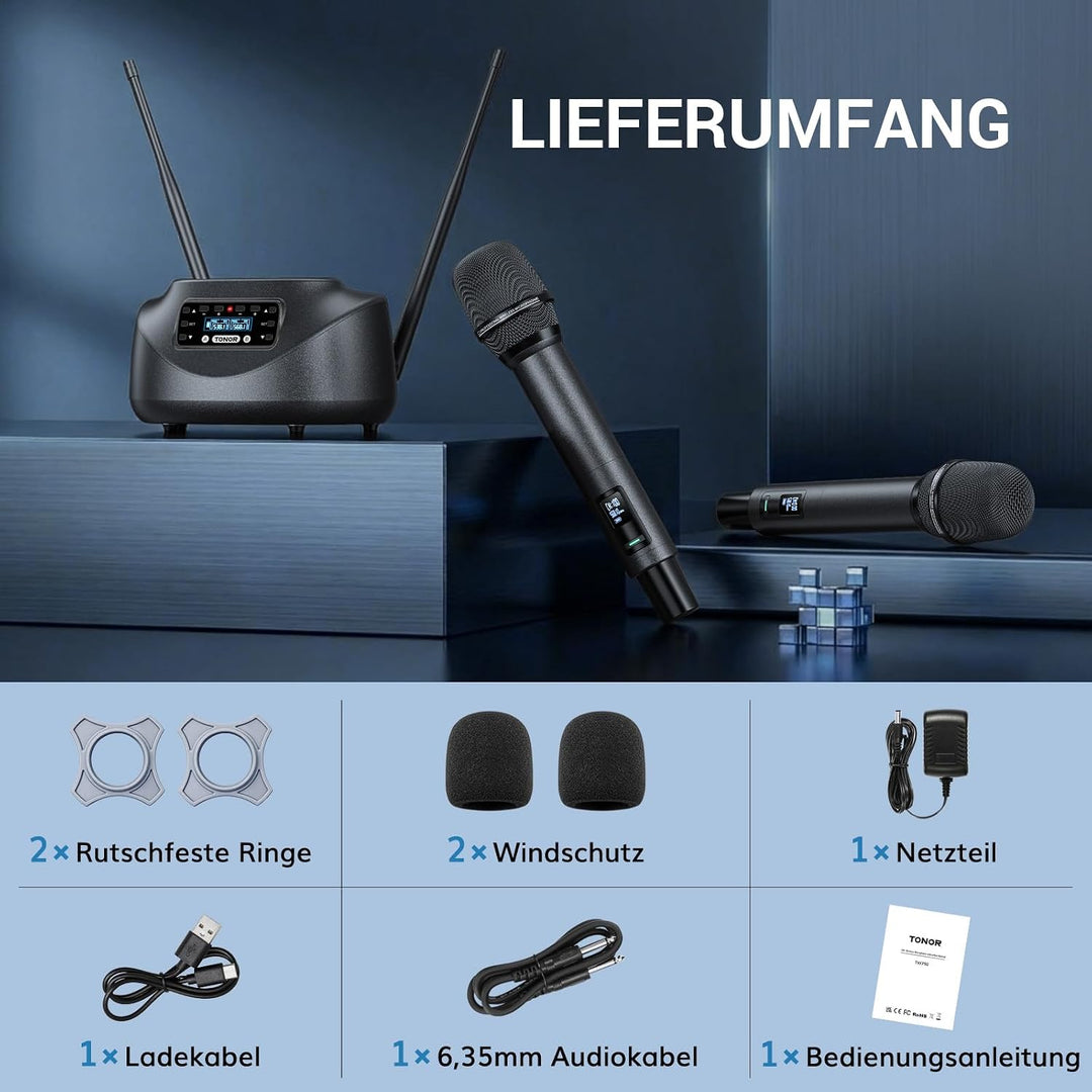 TONOR Wiederaufladbares Funkmikrofon Set, Bluetooth Mikrofon, Auto Scan, IR-Kopplung, Kabellos – für