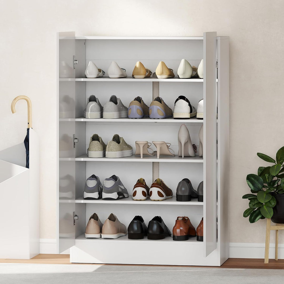 HOMCOM Schuhschrank, Schuhregal mit Verstellbaren Ablagen, Belüftungslöchern, Hochglanztüren, Schuha