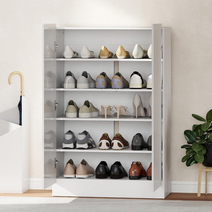 HOMCOM Schuhschrank, Schuhregal mit Verstellbaren Ablagen, Belüftungslöchern, Hochglanztüren, Schuha