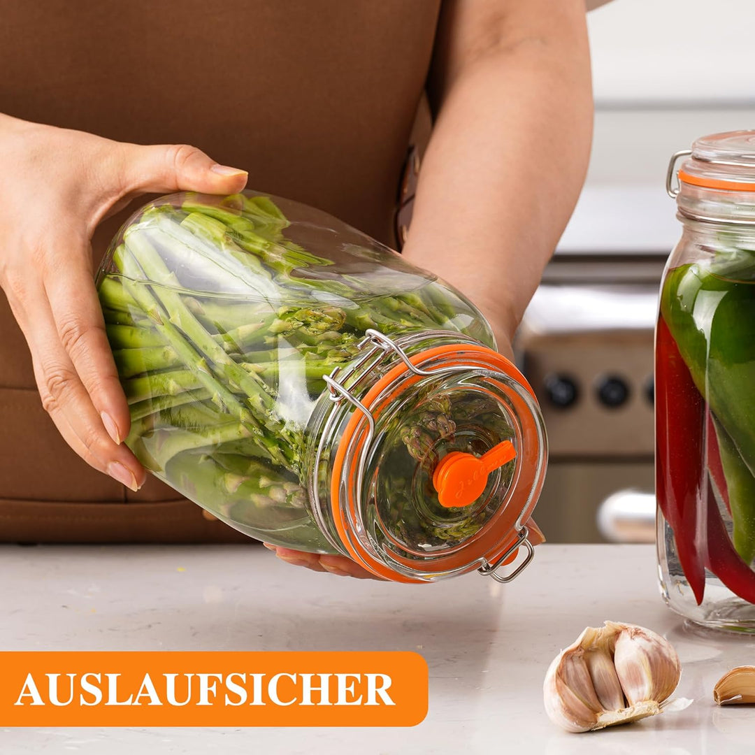 1,5L Fermentierglas, Fermentationsglas mit Gärventi & Gewicht, Gärglas für Sauerkraut, Kimchi, Kombu