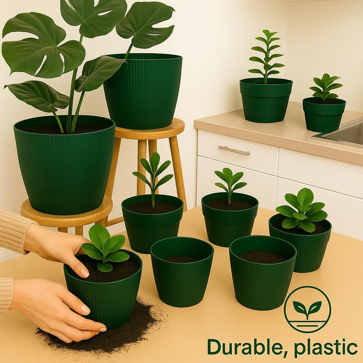 Home Garden Ornaments Blumentopf Set 3er – Kunststoff Übertopf, geriffeltes Design, modern & dekorat
