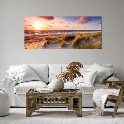 Wandbilder Dekoration Wohnzimmer Meer Strand Düne Panorama Bilder auf Leinwand 120x50cm Leinwandbild