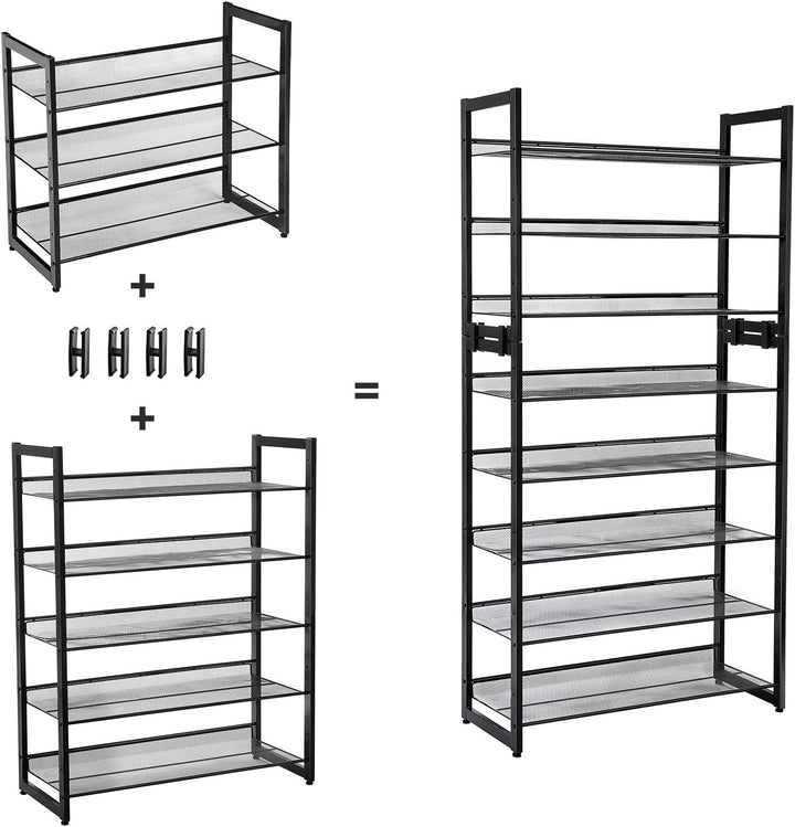 SONGMICS Erweiterbares Schuhregal aus Metallgewebe mit 5 Ebenen für 15-20 Paar Schuhe, Schuhständer