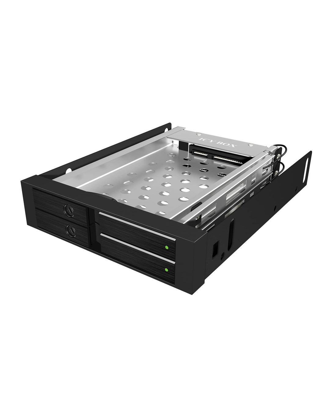 ICY BOX Dual HDD & SSD Wechselrahmen, 2x 2,5 Zoll in 1x 3,5 Zoll Schacht mit Fronttür, SATA, Metall,