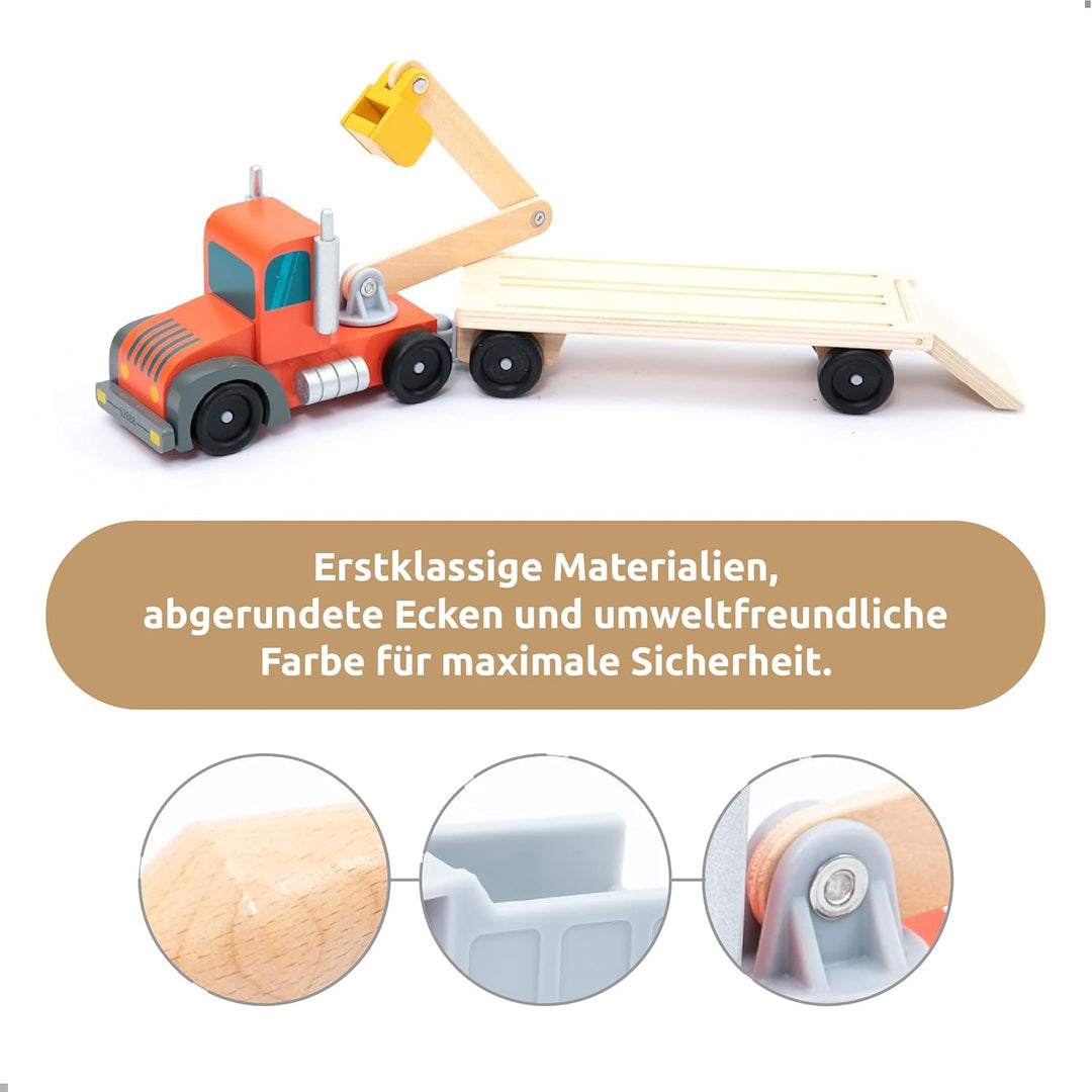 umu® Holz Baufahrzeug Transporter Spielset für Kinder kompatibel mit Brio World Eisenbahn Sets & And