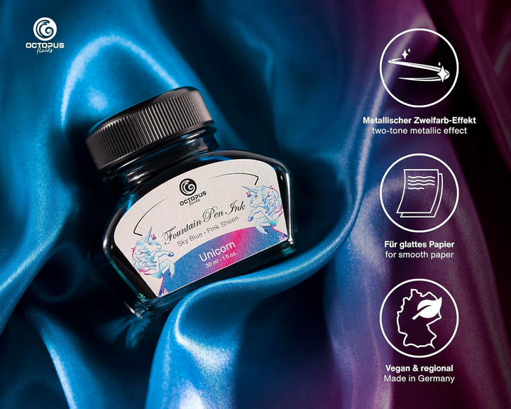 Octopus Fluids Füllhaltertinte Sheen mit Konverter, Unicorn, Blau, 30 ml Unicorn 30 ml, Unicorn 30 m