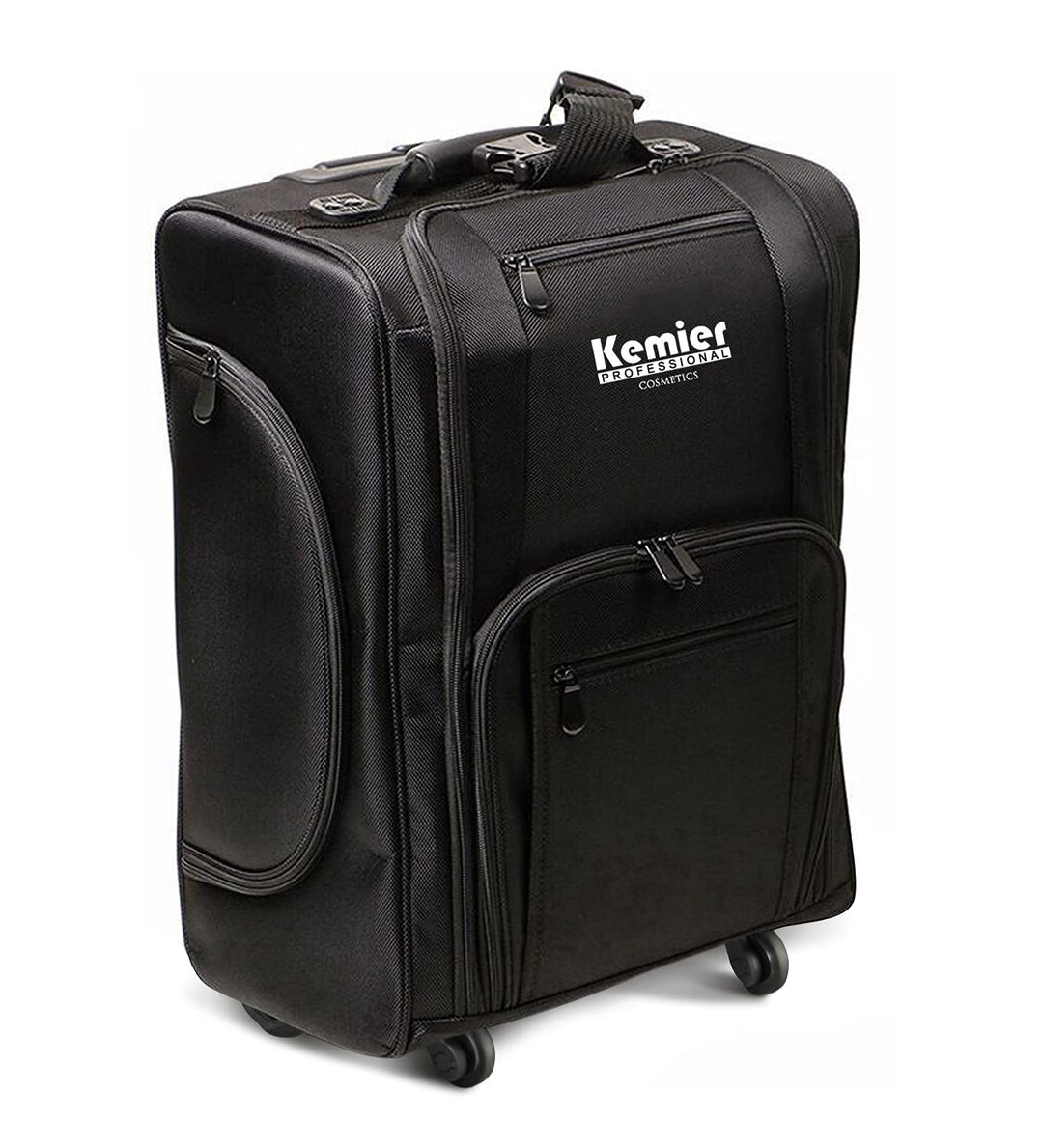 Kemier Make up Koffer, Weiche Zweiseitige Nylon Rollen Mobiler Kosmetik Organizer mit Tasche, Schwar