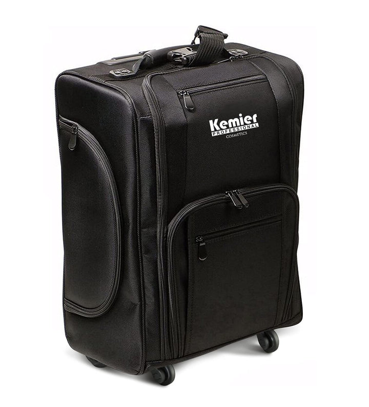 Kemier Make up Koffer, Weiche Zweiseitige Nylon Rollen Mobiler Kosmetik Organizer mit Tasche, Schwar