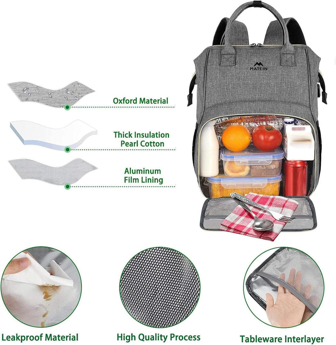 MATEIN Laptop Lunch Rucksack, 17" Picknick Rucksack für Damen und Herren mit isoliertem Kühlfach, Wa