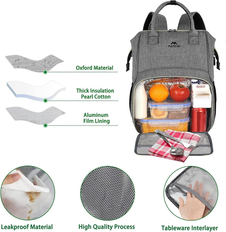MATEIN Laptop Lunch Rucksack, 17" Picknick Rucksack für Damen und Herren mit isoliertem Kühlfach, Wa