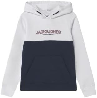 Jack & Jones Jungen JJEURBAN Blocking Sweat Hood NOOS JR Sweatshirt, White/Detail:RED Dahlia-Navy Pr
