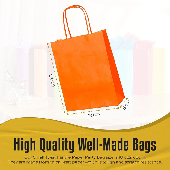 Thepaperbagstore 30 Papiertüten für Partys und Geschenke mit Griffen - Orange - 180x220x80mm Orange