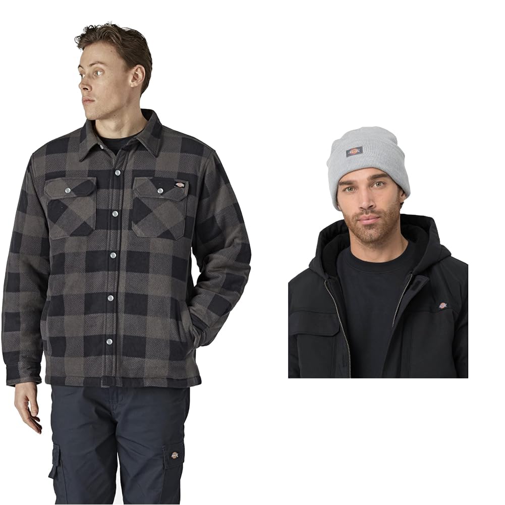 Dickies Herren Thermohemd Blau / Heather Grey XS Hemdjacke + Beanie-Mütze, Blau / Heather Grey XS He
