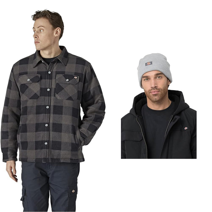 Dickies Herren Thermohemd Blau / Heather Grey XS Hemdjacke + Beanie-Mütze, Blau / Heather Grey XS He