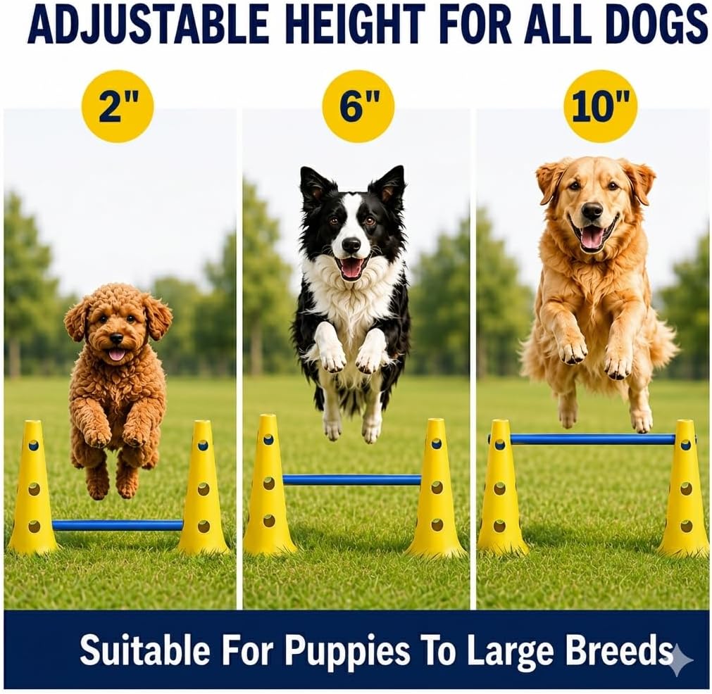 Agility Set Hunde mit 6 Hürden, Cavaletti Hund Trainingsset, 12 Verstellbare Stangen & 12 Pylonen mi