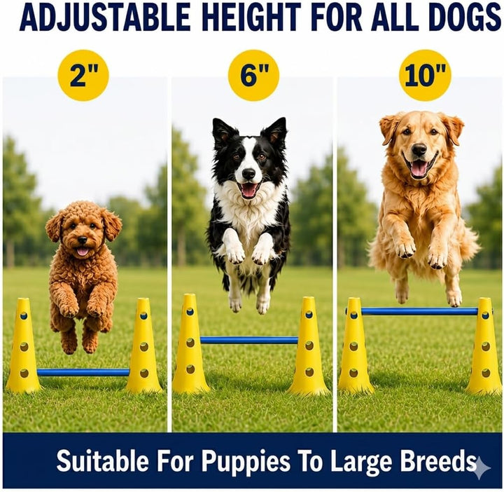 Agility Set Hunde mit 6 Hürden, Cavaletti Hund Trainingsset, 12 Verstellbare Stangen & 12 Pylonen mi