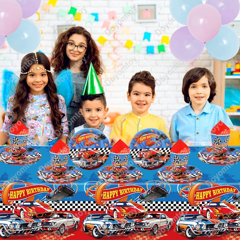 Rennwagen Geburtstag Deko,Doyomtoy 61 Stück Partygeschirr Rennauto Geburtstag Party Set Geburtstagst