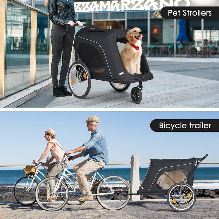 Beberoad 2-in-1 Hunde Fahrradanhänger & Buggy, Klappbar für Tiere bis 45kg, R8 (Schwarz) R8 Schwarz,