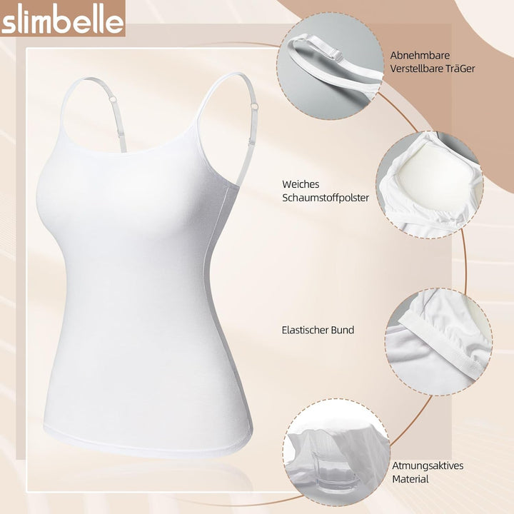 SLIMBELLE Damen Unterhemd BH Hemd Seamless Tank Top mit entfernbaren Cups Bauchweg Shapewear Top Ohn