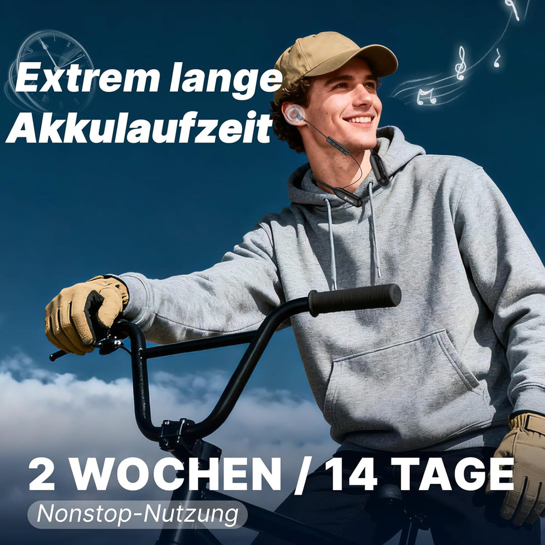 Hmusic H25 Bluetooth 5.4 Kopfhörer Nackenband, 200 Std Akku, IPX5 Wasserdicht, Magnetischer Im-Ohr O