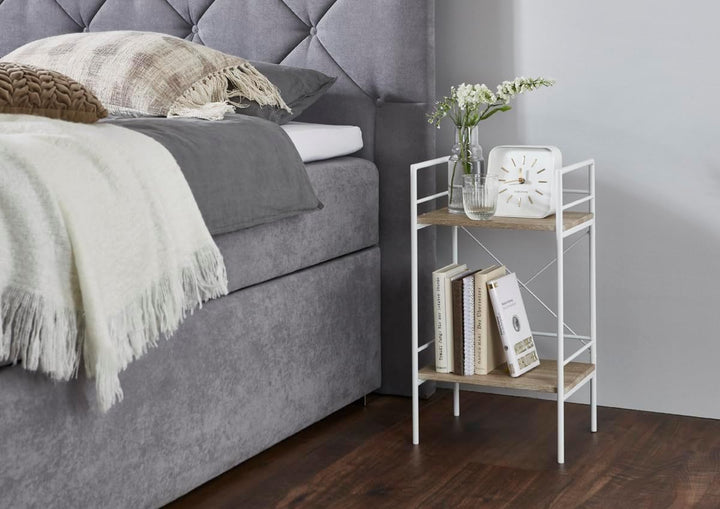 HAKU Möbel Beistelltisch, MDF, weiss-eiche hell, B 34 x T 27 x H 62 cm, Weiss-eiche Hell