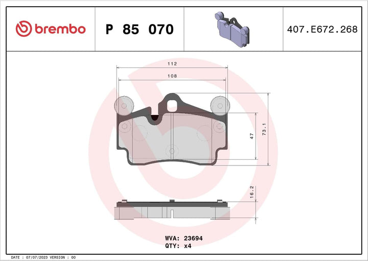 Brembo P 85 070 Bremsbelagsatz, Scheibenbremse - (4-teilig)