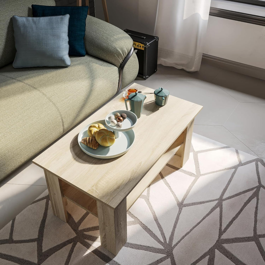 KOMTO Couchtisch Sonoma Eiche Vienna - Wohnzimmertisch Modern Couchtisch Holz 90 x 50 x 43 cm Tisch