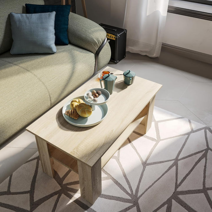 KOMTO Couchtisch Sonoma Eiche Vienna - Wohnzimmertisch Modern Couchtisch Holz 90 x 50 x 43 cm Tisch