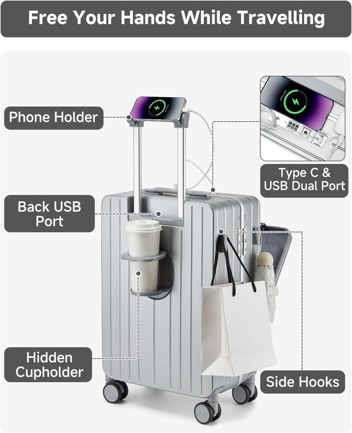 Sea choice Handgepäck mit Laptopfach für 15,6" Reisekoffer aus PC mit USB-Anschluss Hartschalen Trol