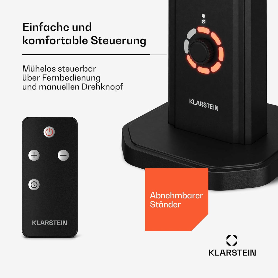 Klarstein Infrarotheizung Standgerät 2000W – 8 Stufen, Fernbedienung, Timer, IP65, Kippschutz, Wandm