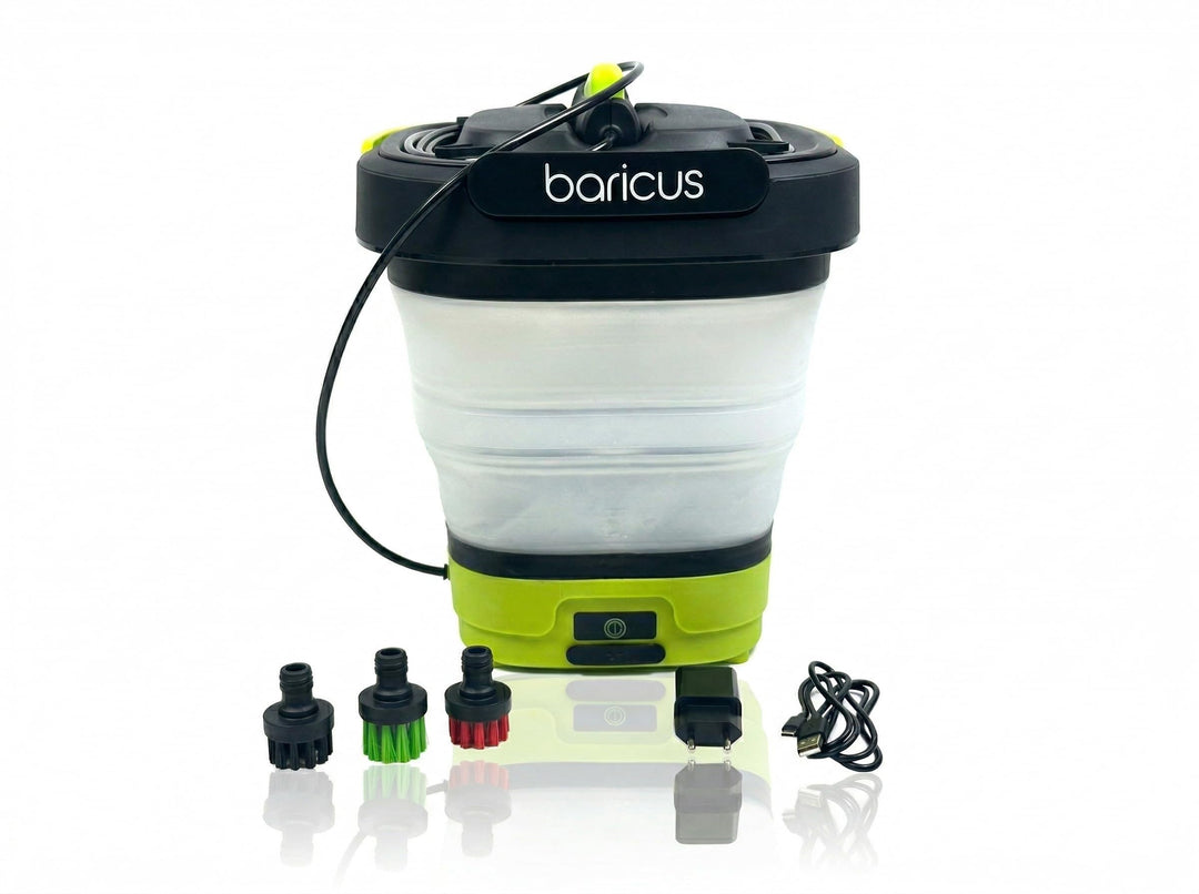 Baricus Mobiler Akku-Druckreiniger, 10L Faltbarer Wassertank, 12V, 5 bar, 2 l/min, USB-C, für Campin