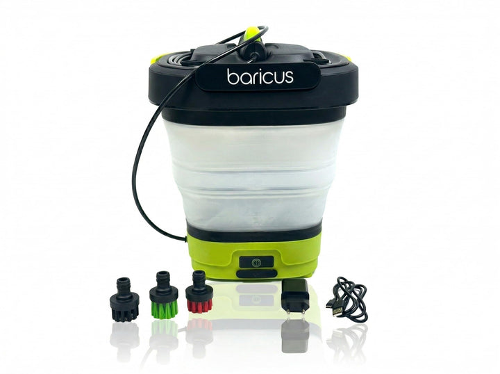 Baricus Mobiler Akku-Druckreiniger, 10L Faltbarer Wassertank, 12V, 5 bar, 2 l/min, USB-C, für Campin