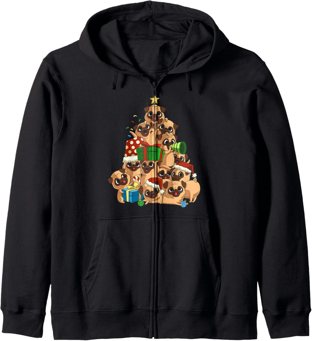 Fröhlicher Mops Weihnachtsbaum Mops Weihnachtsbaum Kapuzenjacke