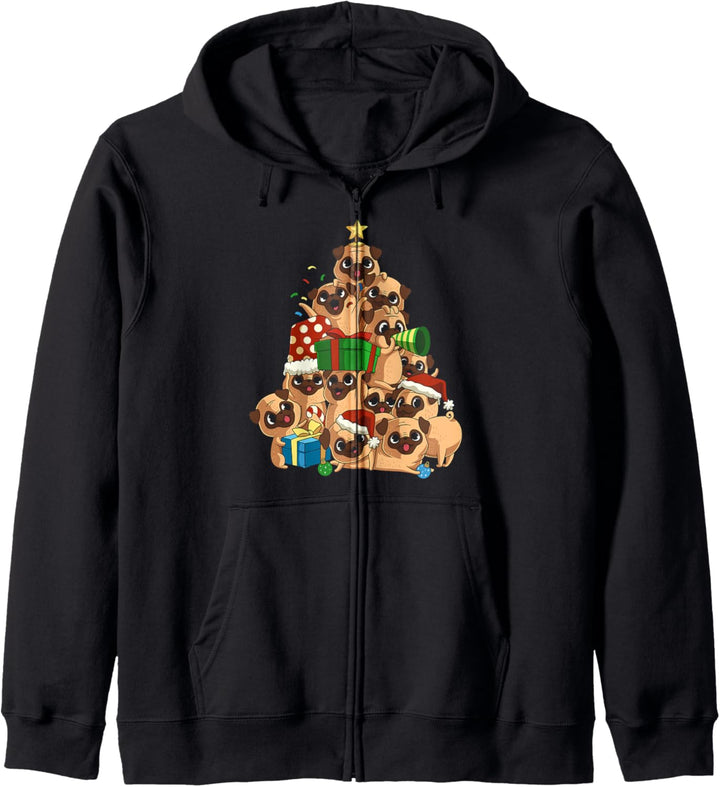 Fröhlicher Mops Weihnachtsbaum Mops Weihnachtsbaum Kapuzenjacke