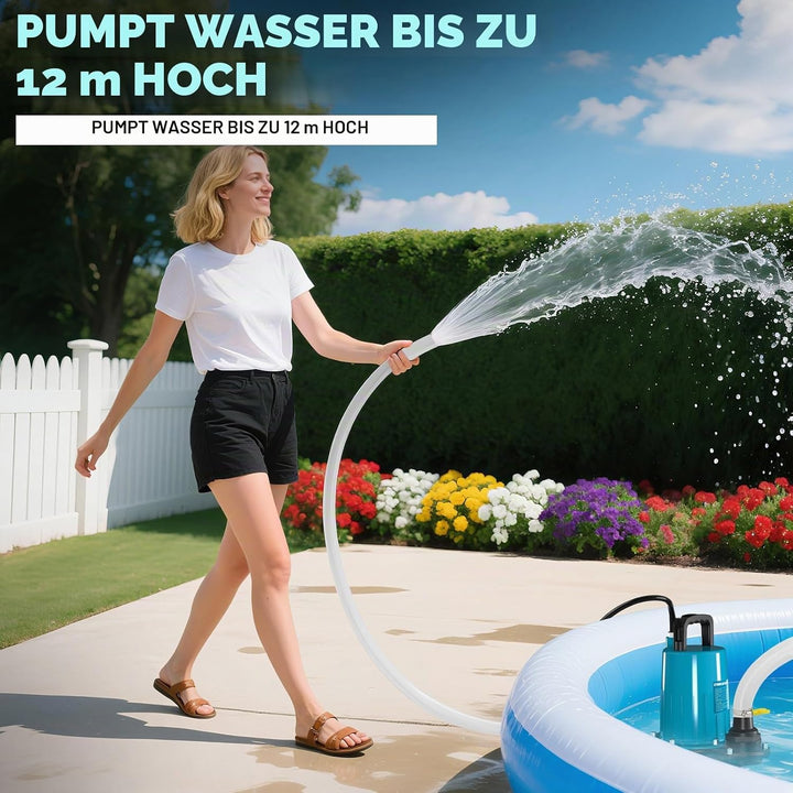 Akku Tauchpumpe Kompatibel mit Makita 18V Batterie (Ohne Akku), 2800L/H Fördermenge, Förderhöhe 12m,