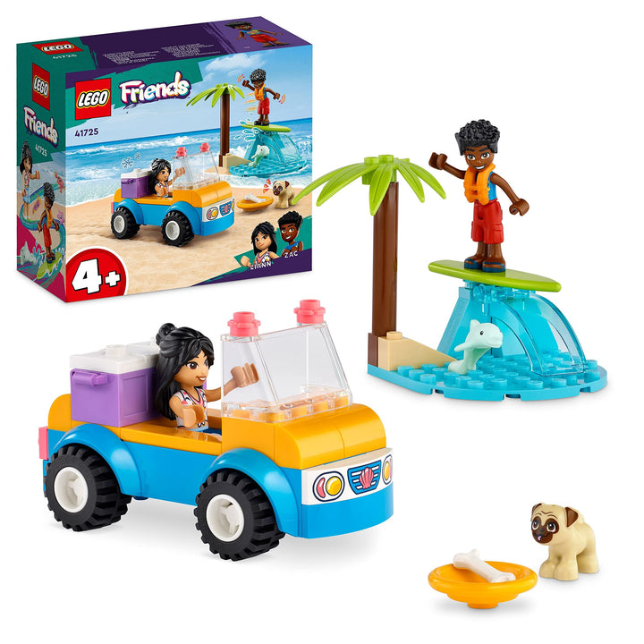 LEGO Friends Strandbuggy-Spass Set mit Spielzeug-Auto, Surfbrett, Mini-Puppen sowie Delfin- und Hund