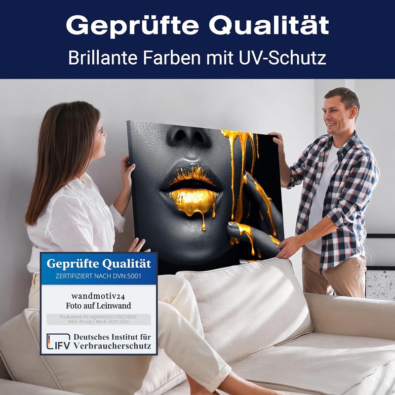 wandmotiv24 Leinwandbild 260 g/m² - Kunstdruck auf Leinwand - Wandkunst - Wandbild mit Frauen Lippen