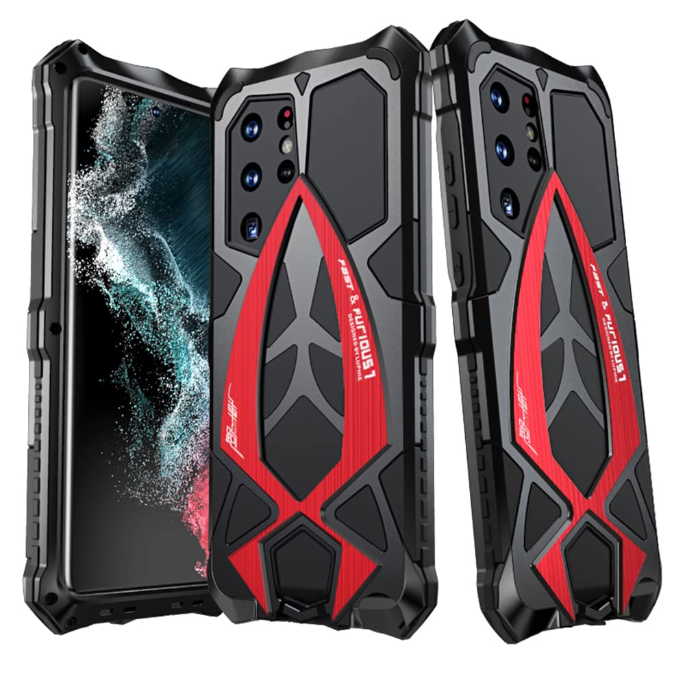 CeeEee Handyhülle für Galaxy S22 Ultra 5G Metall Case Samsung Silikon Stossfeste Hülle Rugged Unzerb