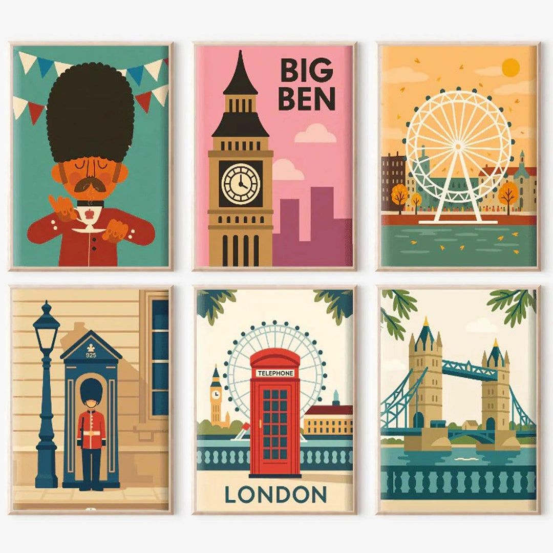 JATOK 6 Stück Malen Nach Zahlen Erwachsene, DIY Londoner Stadtbild für Anfänger, Handgemalt Ölgemäld