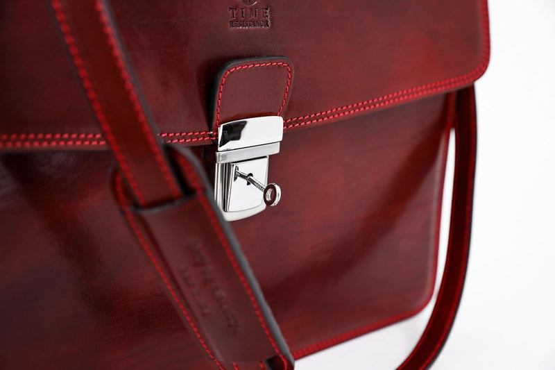 Time Resistance Leder Aktentasche - Leder Tasche Handgefertigt in Italien - Arbeitstasche mit Schult
