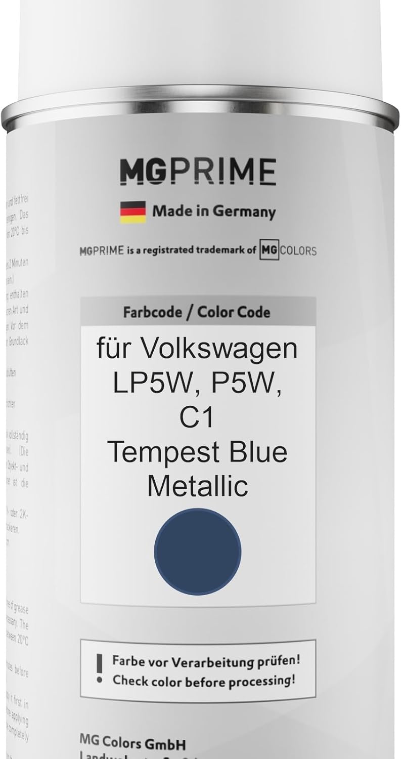 MG PRIME Autolack Sprühdosen Set für Volkswagen VW LP5W / P5W / C1 Tempest Blue Metallic Basislack K