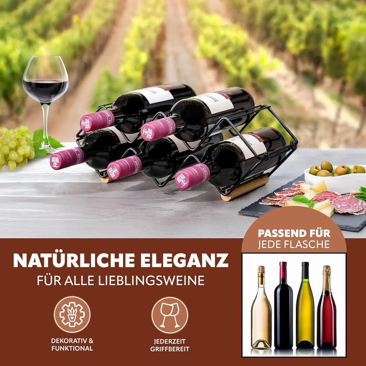eluno Weinregal für 5 Flaschen, aus Metall und Bambus, stapelbar (ca. 39 x 14,5 x 15 (B/H/T), 1, Stü