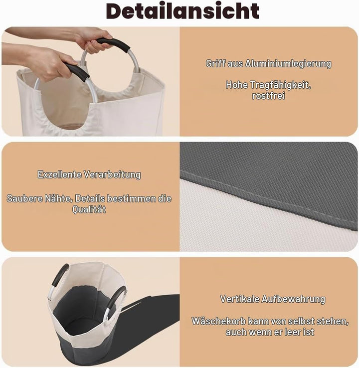 Wäschekorb 95L Faltbar Wäschesammler Wäschetonne Stoff Wäschebox mit Griff, Gross Wäschesortierer Au