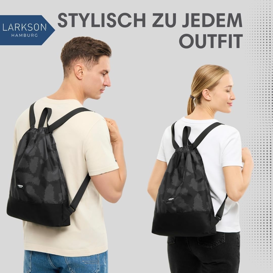 LARKSON Turnbeutel Damen &amp; Herren Grau Leo - No 7 - Rucksack Damen für Sport und Festival - Beutel R