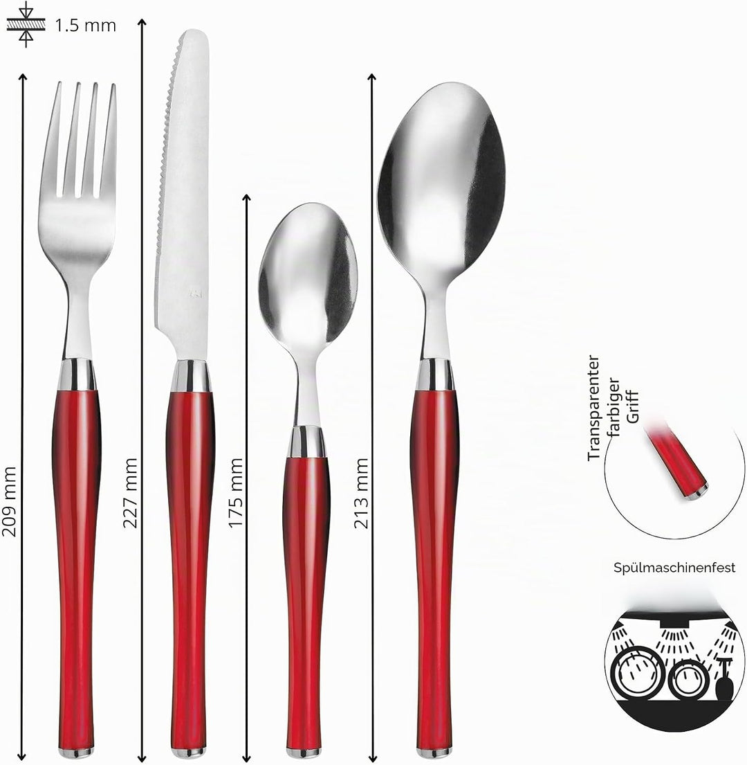 Amefa Besteck PURITY, Tafelbesteck mit farbigen Kunststoffgriffen, für 6 Personen, rot, 24-teilig, R
