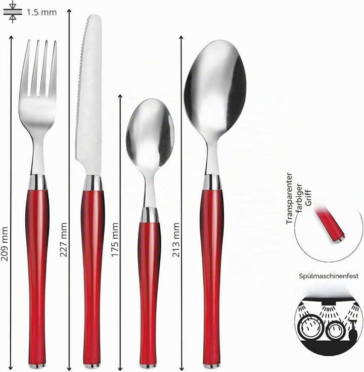 Amefa Besteck PURITY, Tafelbesteck mit farbigen Kunststoffgriffen, für 6 Personen, rot, 24-teilig, R